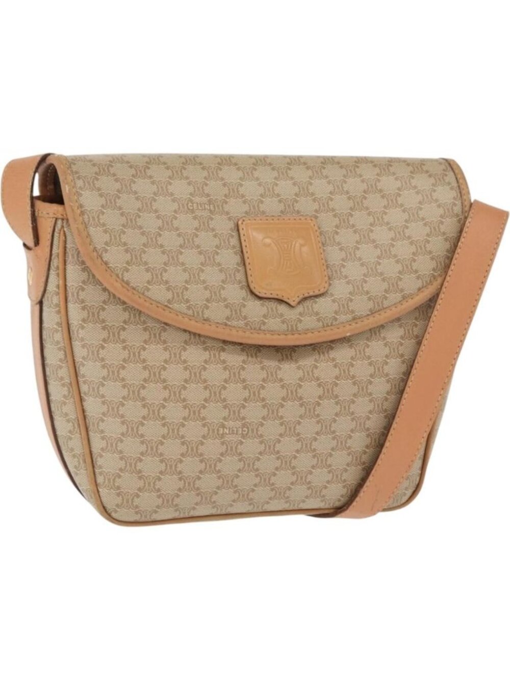 CELINE Macadam Canvas Shoulder Bag PVC Beige Gold